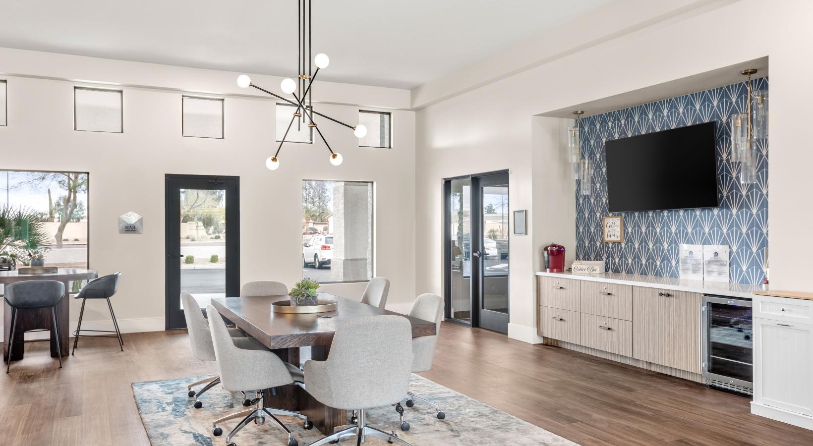 Take advantage of all Sierra Canyon has to offer a large social room with a large table and chairs