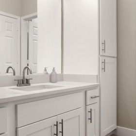 Bathroom options with thoughtful details a bathroom with white cabinets