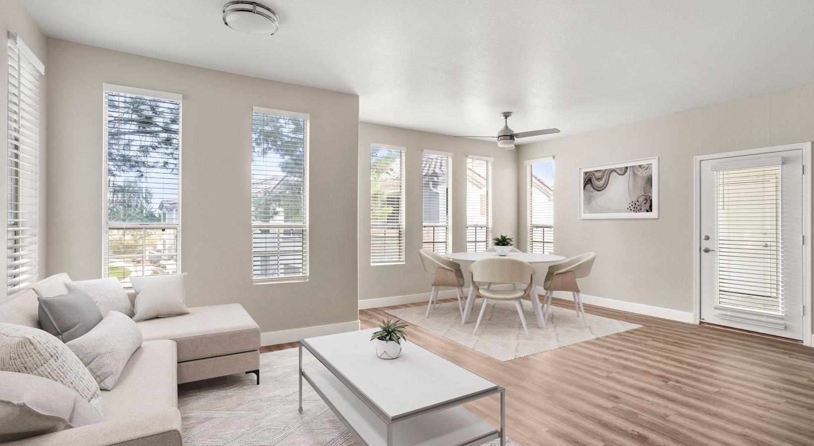 Beautiful living spaces with natural lighting a living room with a wood floor
